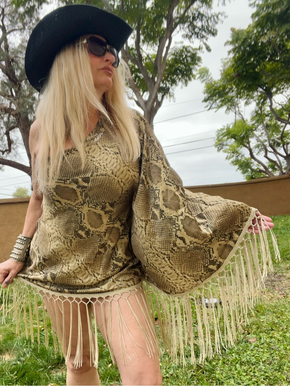 FABULOUS BOHEMIAN SNAKE PRINT SATIN FRINGE MINI DRESS